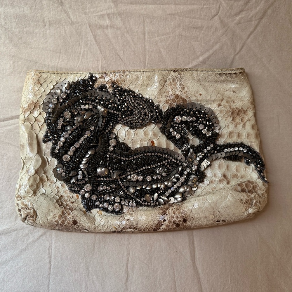 Amber Babzoe Python Beaded Clutch